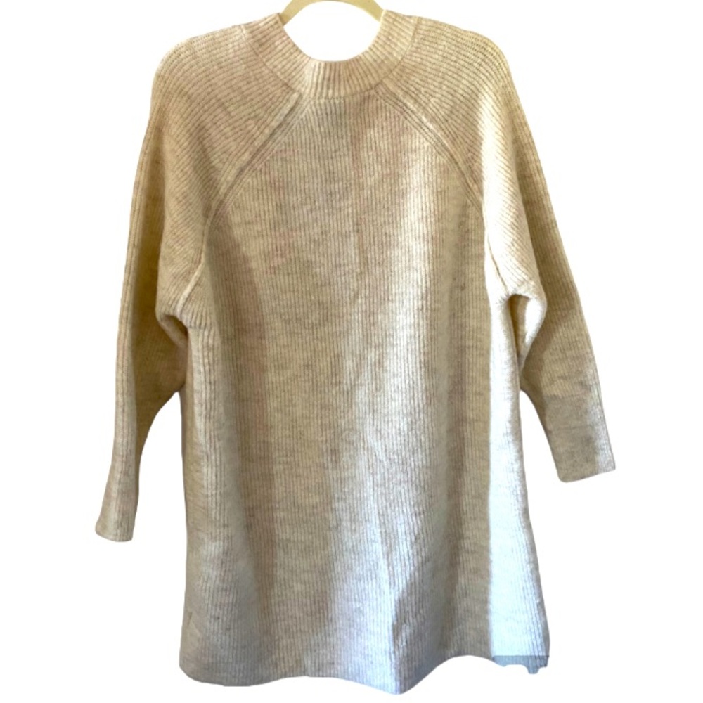 Topshop Beautiful Soft Sweater Dress V Neck Cream/Gray color Raglan Sleeves S… - Picture 6 of 10